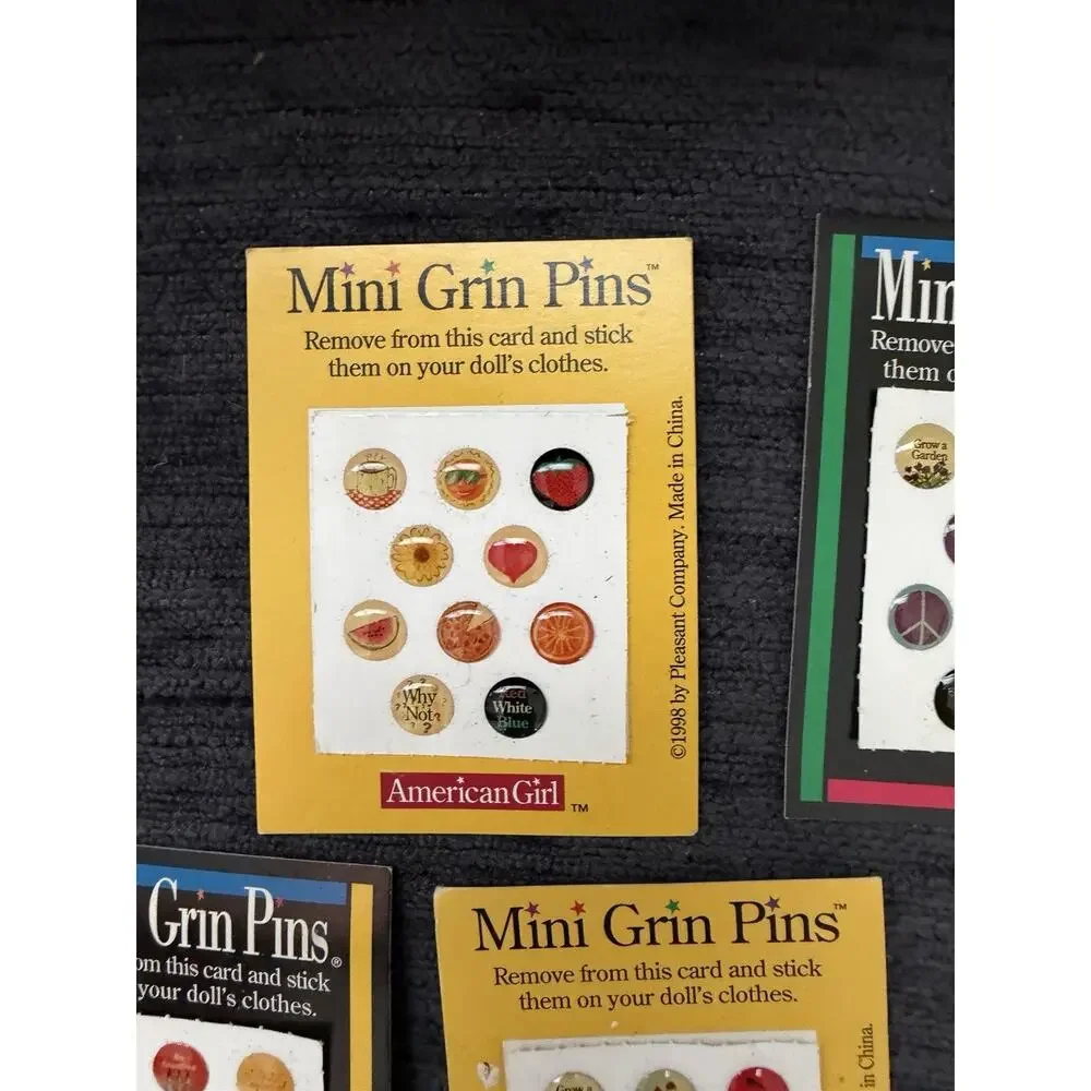 5 New Vintage Pleasant Company American Girl Doll Mini Grin Pins Stickers